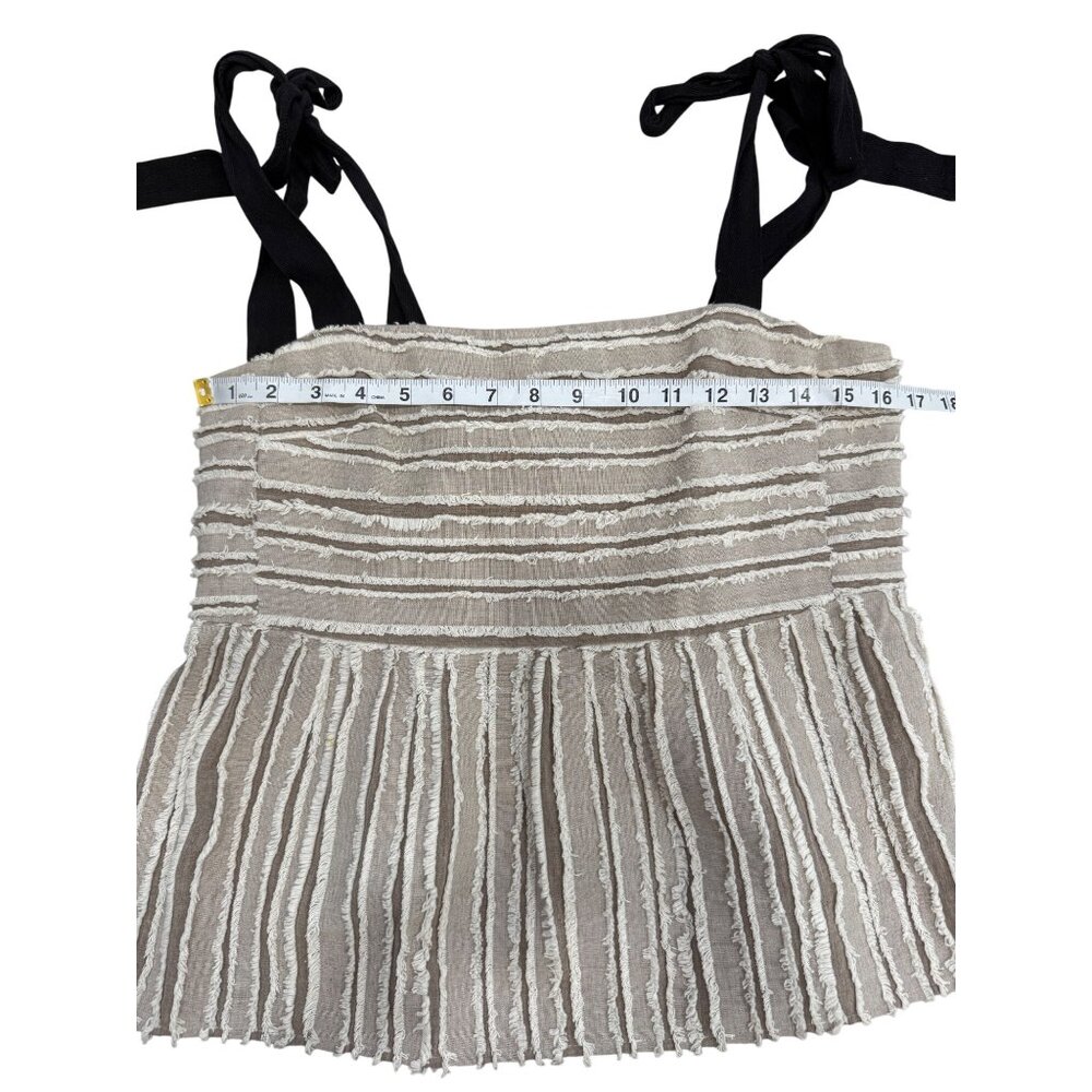 Anthropologie Maeve Soeli Textured Fringe Tank Top Black Ribbon Strap Size M - Picture 4 of 8
